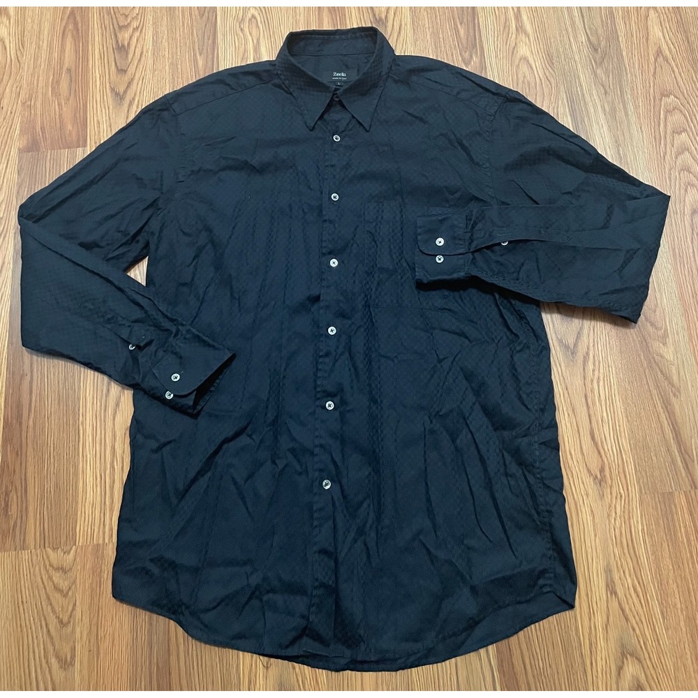 Zanella Shirt Mens Large Button Under Long Sleeve Woven Made Italy